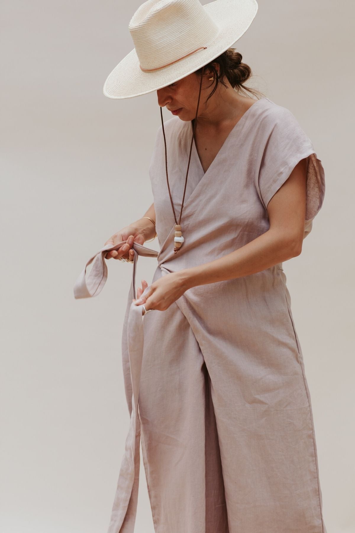 Limited Edition Rey Playsuit (100% Linen, Royal Lavender/Nude)