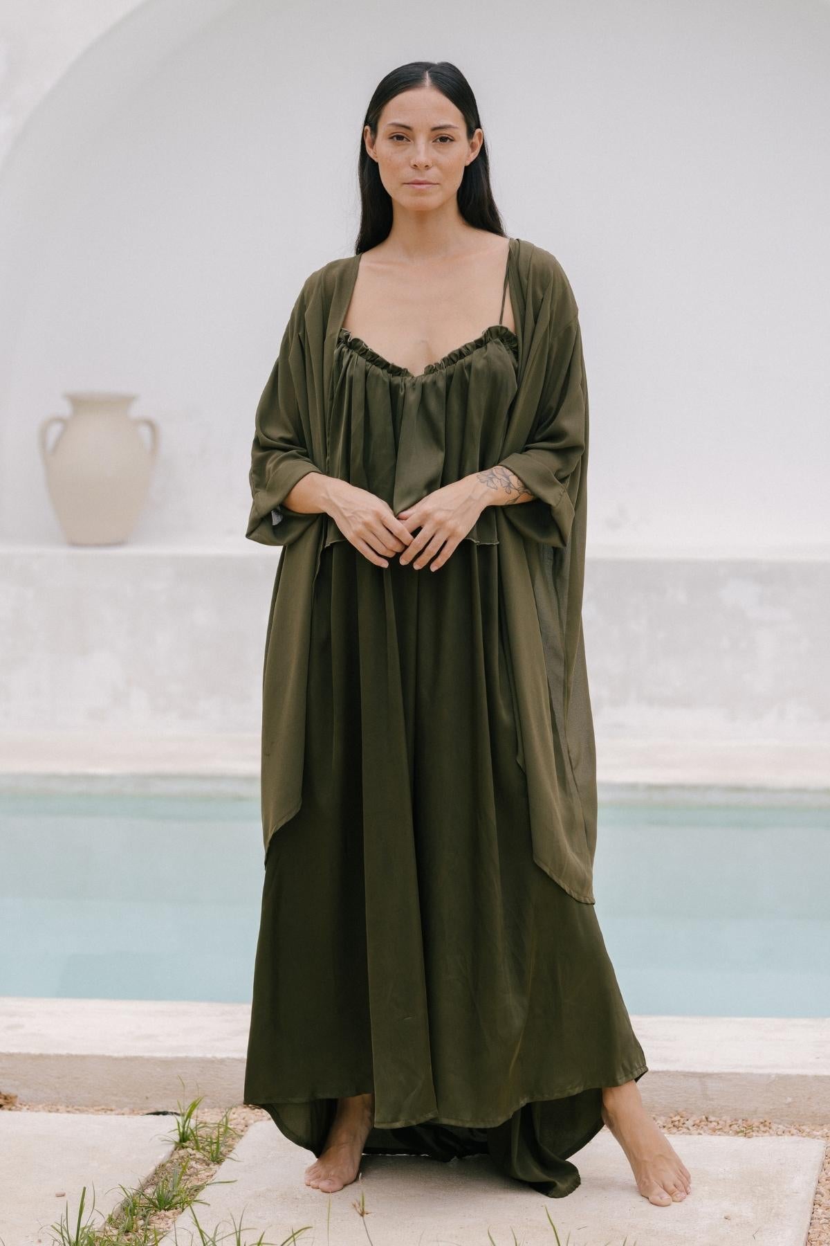 Muse Gown Set with Cape (100% Silk, Made To Order)
