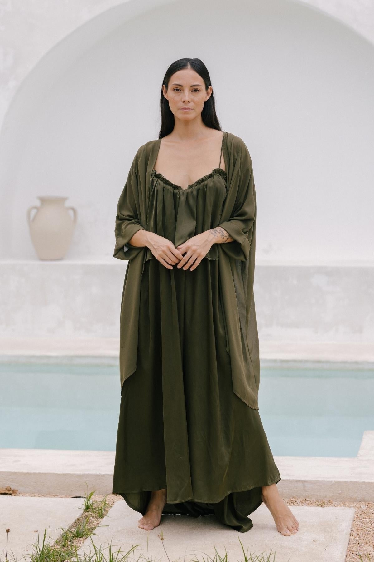 Muse Gown Set with Cape (100% Silk, Made To Order)