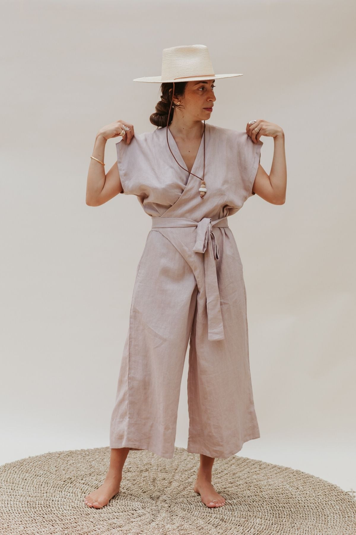 Limited Edition Rey Playsuit (100% Linen, Royal Lavender/Nude)
